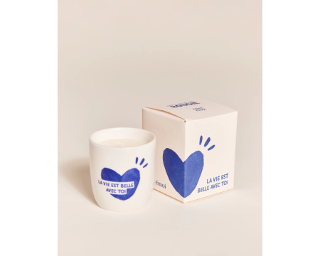Bougie tasse La vie est belle avec toi - bleu