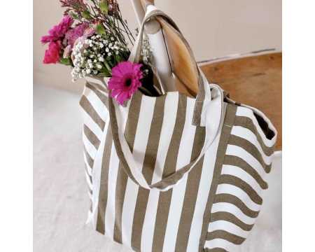 Sac cabas Elisabeth Rayé Greige et Olive ROSE IN APRIL