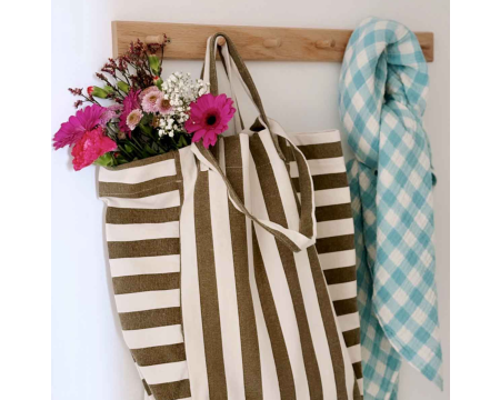 Sac cabas Elisabeth Rayé Greige et Olive ROSE IN APRIL