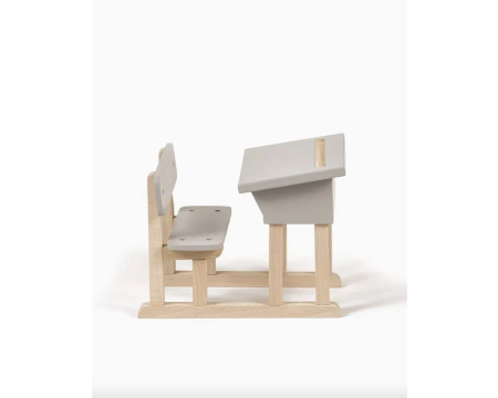 Pupitre d’écolier simple pour poupée Minikane en bois gris poudré