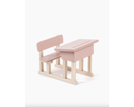 Pupitre d’écolier simple pour poupée Minikane en bois rose poudré