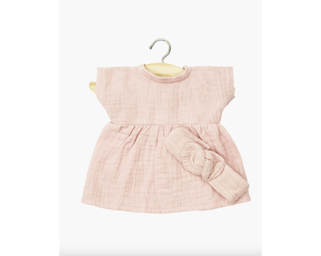 Babies – Robe Faustine et son headband en gaze de coton pétale avec pochon MINIKANE