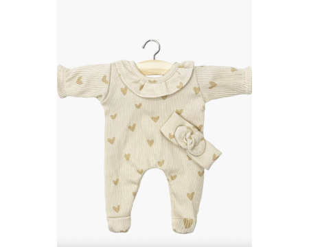 Babies – Dors bien Camille et son headband en maille côtelée Petits coeurs beiges