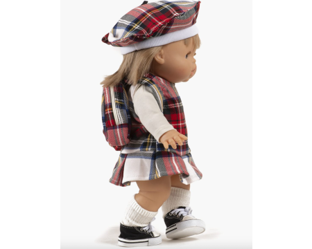 Sac à dos Théo pour poupée à carreaux Tartan écru MINIKANE