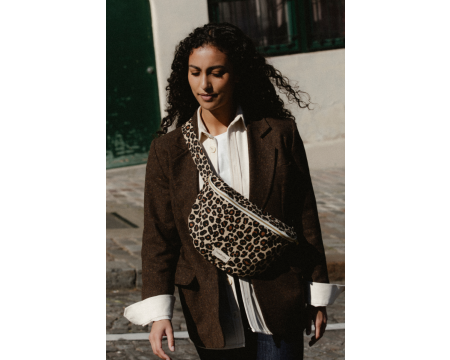 Sac banane Custine XL en coton recyclé Léopard Beige