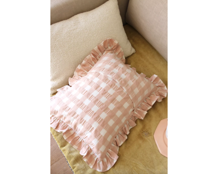 Coussin avec volant - vichy macaron