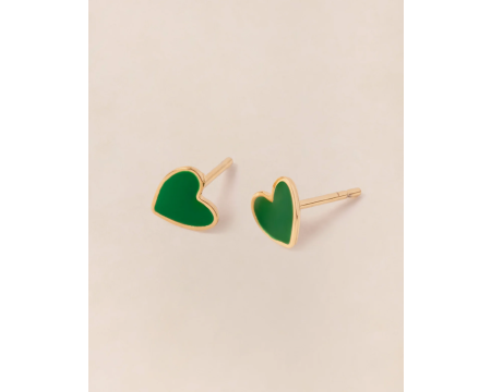 Boucles d'oreilles coeur Céleste émoi émoi - émail vert et or fin 24 carats