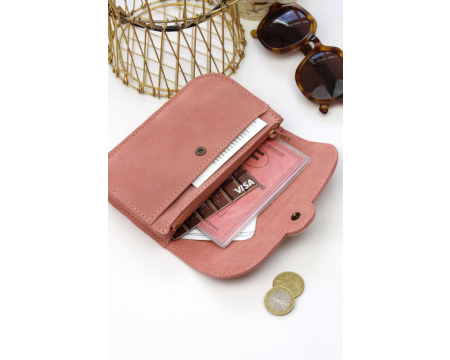Portefeuille en cuir Pipa baby pink BARNABE AIME LE CAFE
