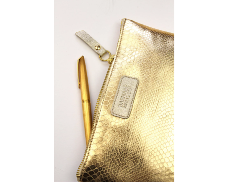 Pochette cuir Gabrielle python doré BARNABE AIME LE CAFE