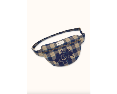 Sac Banane Brodé Kadhai Khadi Carreaux Navy