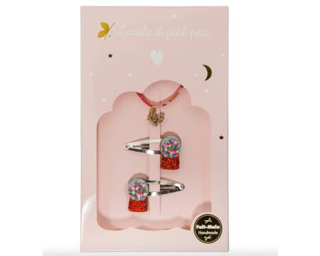 Coffret bubble gum - barrettes bubble gum et bracelet capel floret (papillon)
