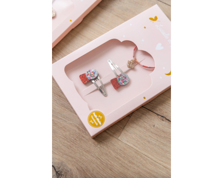 Coffret bubble gum - barrettes bubble gum et bracelet capel floret (papillon)