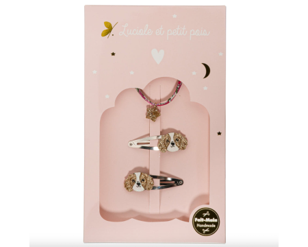 Coffret teddy - barrettes teddy et bracelet crimson pink (étoile)