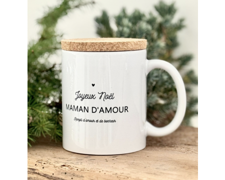 Mug avec couvercle en liège "JOYEUX NOËL MAMAN D'AMOUR"