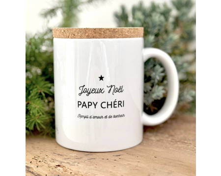 Mug avec couvercle en liège "JOYEUX NOËL PAPY CHERI"