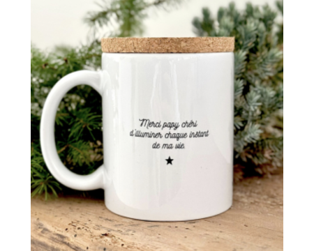 Mug avec couvercle en liège "JOYEUX NOËL PAPY CHERI"