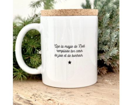 Mug avec couvercle en liège "JOYEUX NOËL PARRAIN ADORE"