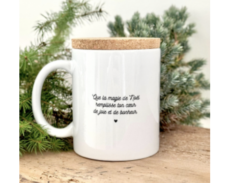 Mug avec couvercle en liège "JOYEUX NOËL MARRAINE ADOREE"