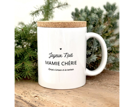Mug avec couvercle en liège "JOYEUX NOËL MAMIE CHERIE