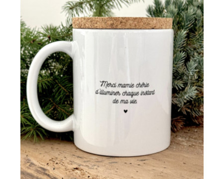 Mug avec couvercle en liège "JOYEUX NOËL MAMIE CHERIE