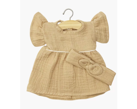 Robe Daisy et son headband à noeud rond en gaze de coton - latte