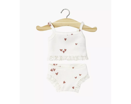 Dessous fille en maille côtelée - Petits coeurs rose argile et sa dentelle