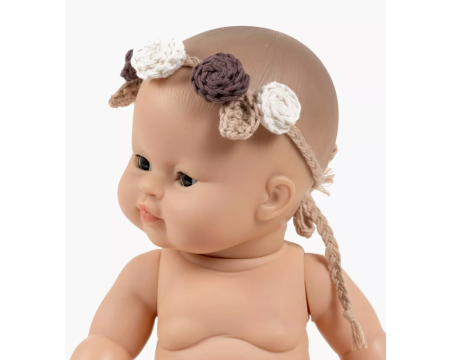 Couronne de fleurs en crochet beige pour poupée Minikane