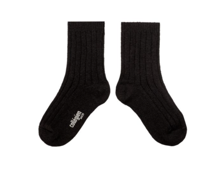 Chamois Chaussettes à côtes en cachemire et laine - Noir de charbon