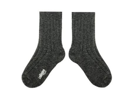 Chamois Chaussettes à côtes en cachemire et laine - Smoky