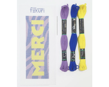 Kit Canevas complet FUKURI 5,5x15 cm - MERCI - Marque-page