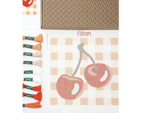 Kit Canevas complet FUKURI 25x25 cm - Cerises vichy