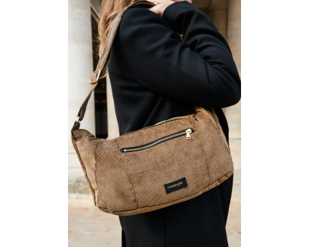 Sac à main Mini Charlot en velours côtelé upcyclé - Marron glacé