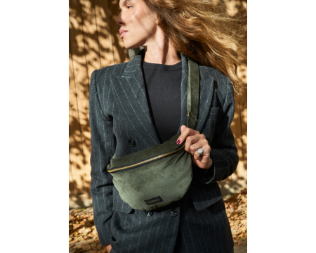 Sac Banane Custine en Velours côtelé upcyclé - Kaki