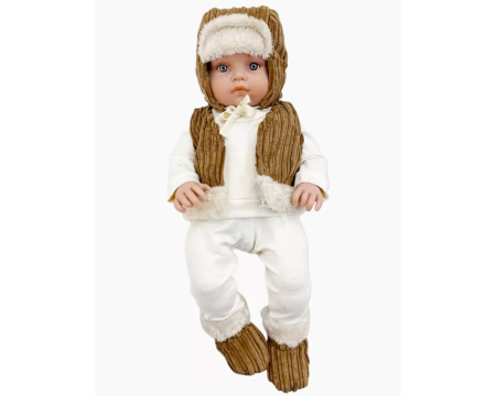 BAMBINIS – ENSEMBLE CHAPKA ET BOOTS SWANN EN GROS VELOURS HAVANE