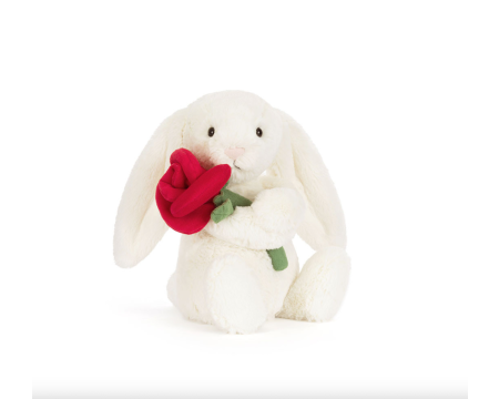 Peluche Cream bunny with rose Jellycat - lapin crème avec rose