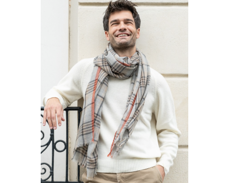 Écharpe Homme à Carreaux Beige SELJAVALLALAUG - AV08 Paris