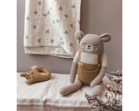 Grand doudou ours - salopette ocre