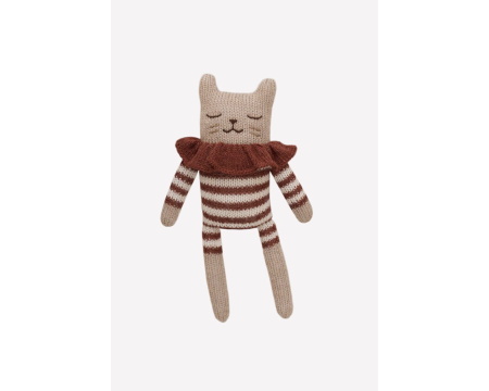 Doudou chaton combishort rayé sienne en laine d'alpaga