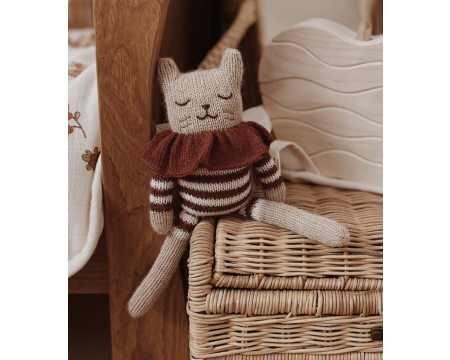 Doudou chaton combishort rayé sienne en laine d'alpaga