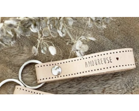 PORTE-CLÉ EN CUIR NATUREL "AMOUREUSE" MARCEL&LILY