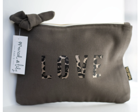 Pochette LOVE (taupe, léopard) ML