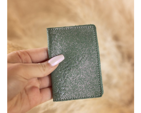 Étui Double à Cartes - LA CARTABLIERE - cuir pailleté Vert Basilic