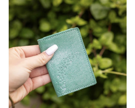 Étui Double à Cartes - LA CARTABLIERE - cuir pailleté Brin d'Herbe