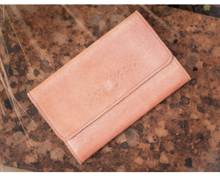 Portefeuille Compagnon - LA CATABLIÈRE - Cuir pailleté-Pêche