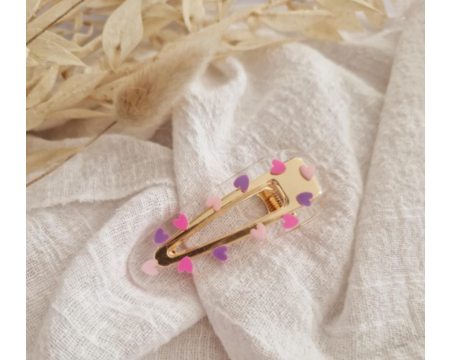 Barrette résine - arrondie - Love Purple/pink