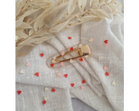 Barrette résine - arrondie - Love Rose/blanc/rouge
