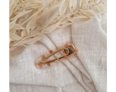 Barrette résine - arrondie - La romantique fleurs séchées/ feuille d'or