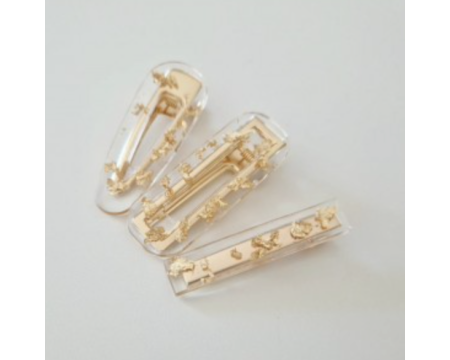 Barrette résine - arrondie - Feuilles d'Or