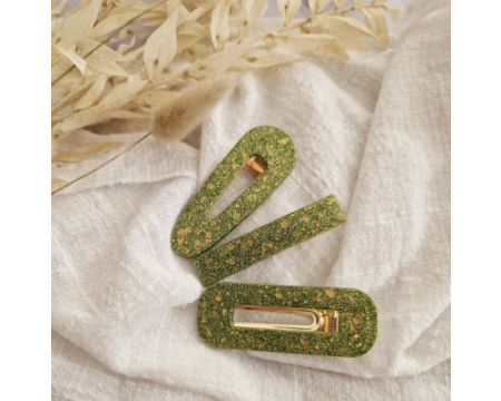 Barrette résine - arrondie - Olive reflets dorés