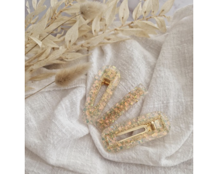 Barrette résine - arrondie - Reflets roses et jaunes